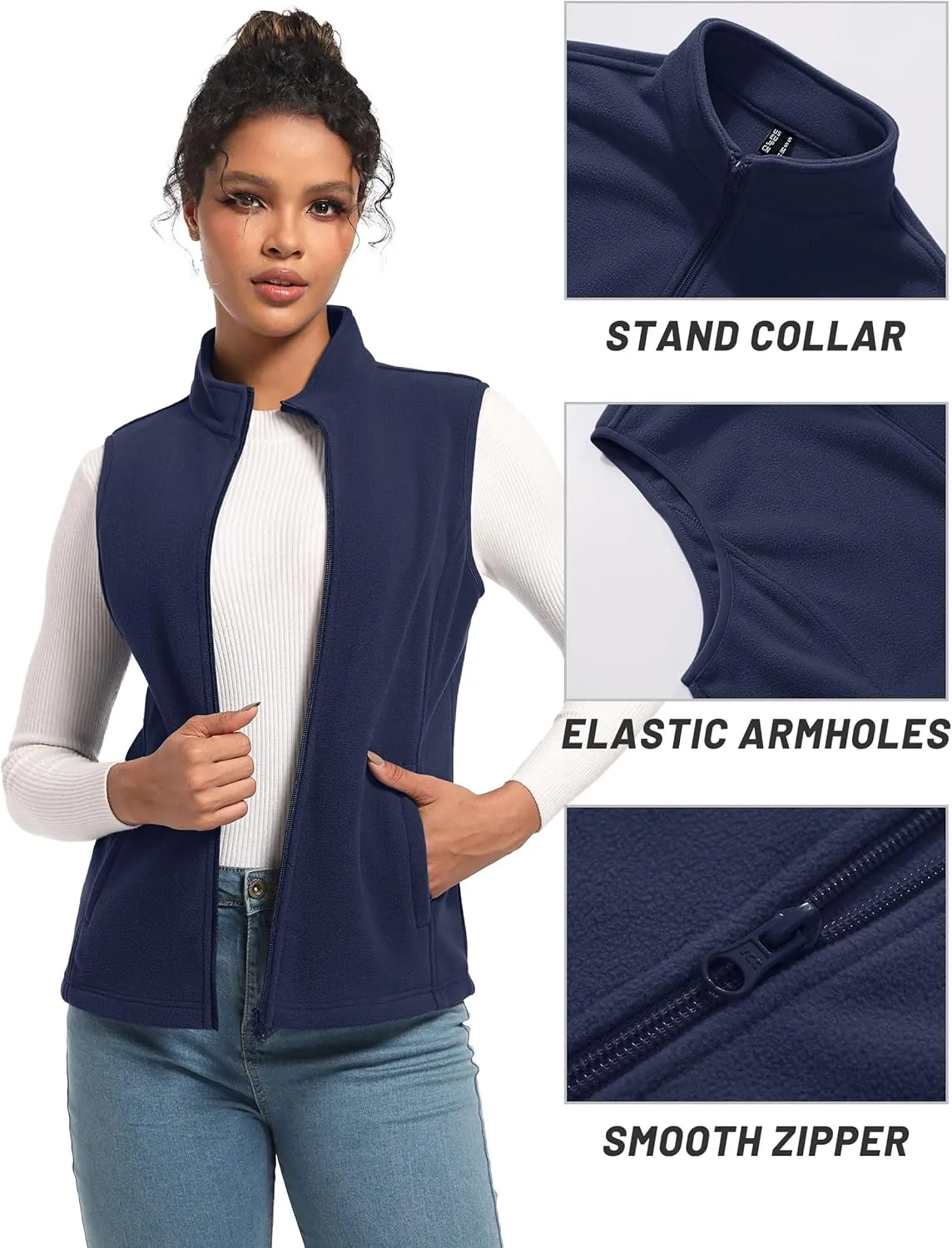 TACVASEN Women's Fleece Vest Lightweight Warm Vests Outerwear Sleeveless Zip Jacket Fall Winter Soft Vest with Pockets