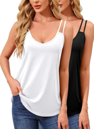 TAIPOVE Pima Cotton Spaghetti Strap Tank Tops for Women V Neck Camisole Tops Cute Trendy Sleeveless Flowy Tunics 2 Packs