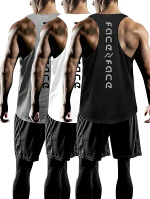 Tank Tops Men Y-Back Muscle 3 Pack Dry Fit Sleeveless Workout Tank Tops for Men Mesh Material Running Gym