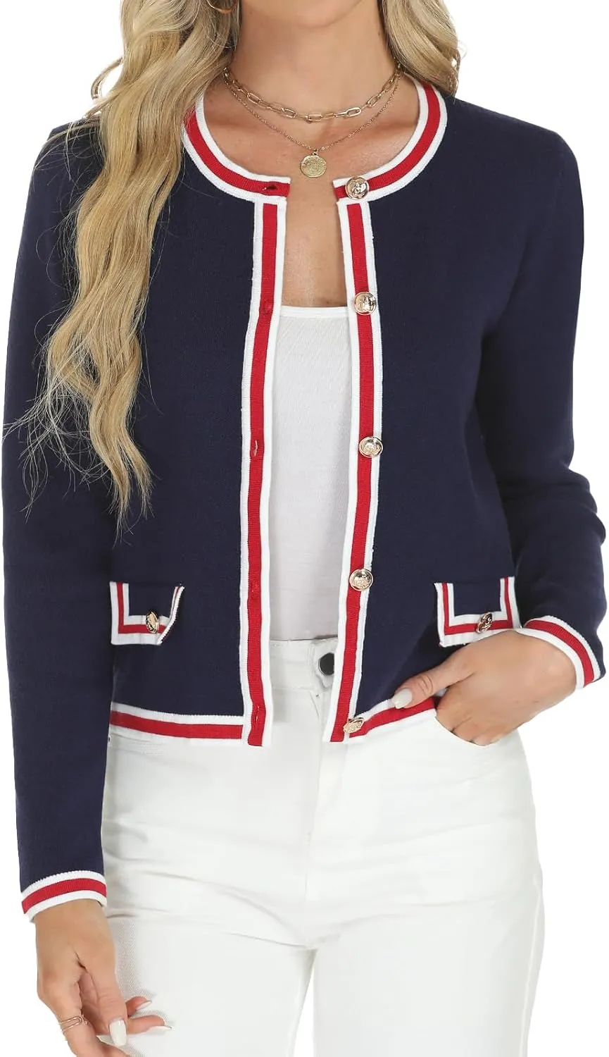 Tanou Women's 2025 Fall Crewneck Long Sleeve Casual Button Down Cardigan Sweater Knit Lady Jackets
