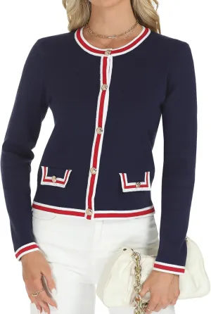 Tanou Women's 2025 Fall Crewneck Long Sleeve Casual Button Down Cardigan Sweater Knit Lady Jackets
