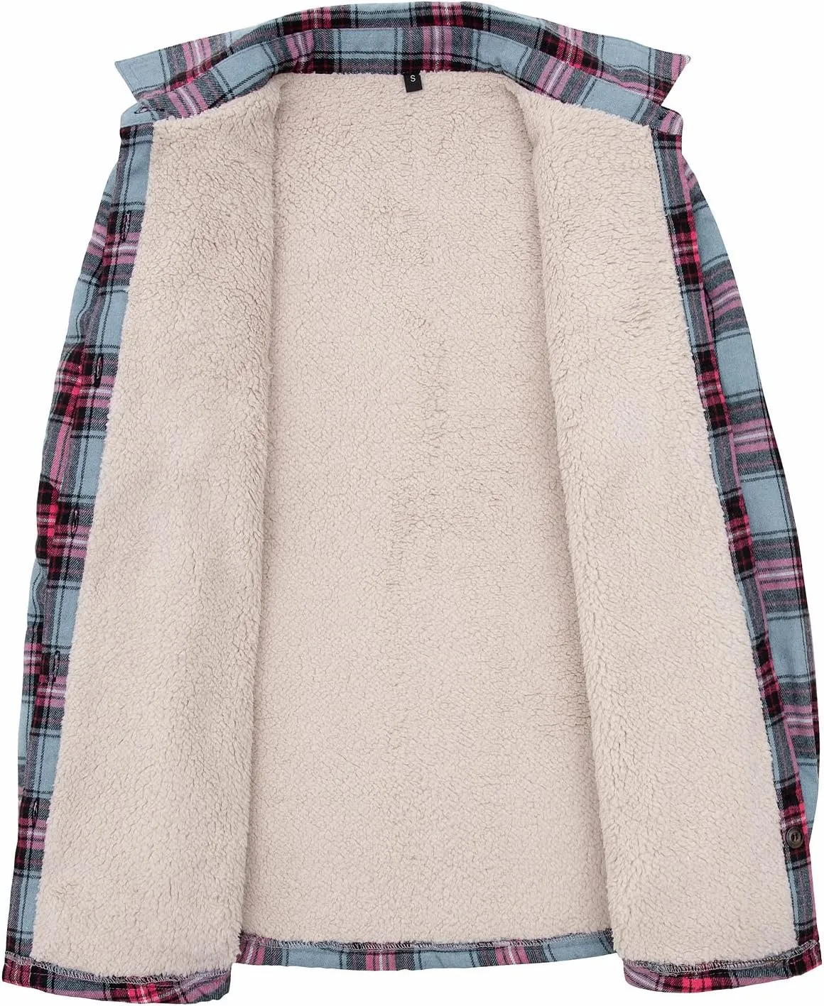 ThCreasa Womens Sherpa Lined Flannel Jacket with Hand Pockets, Plaid Button Down Fuzzy Shirt Jackets