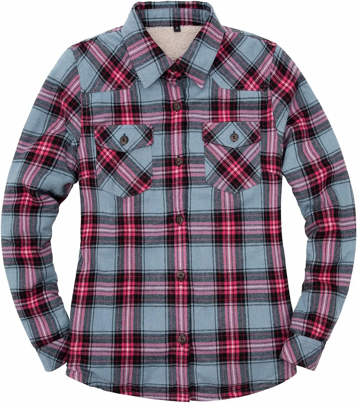 ThCreasa Womens Sherpa Lined Flannel Jacket with Hand Pockets, Plaid Button Down Fuzzy Shirt Jackets