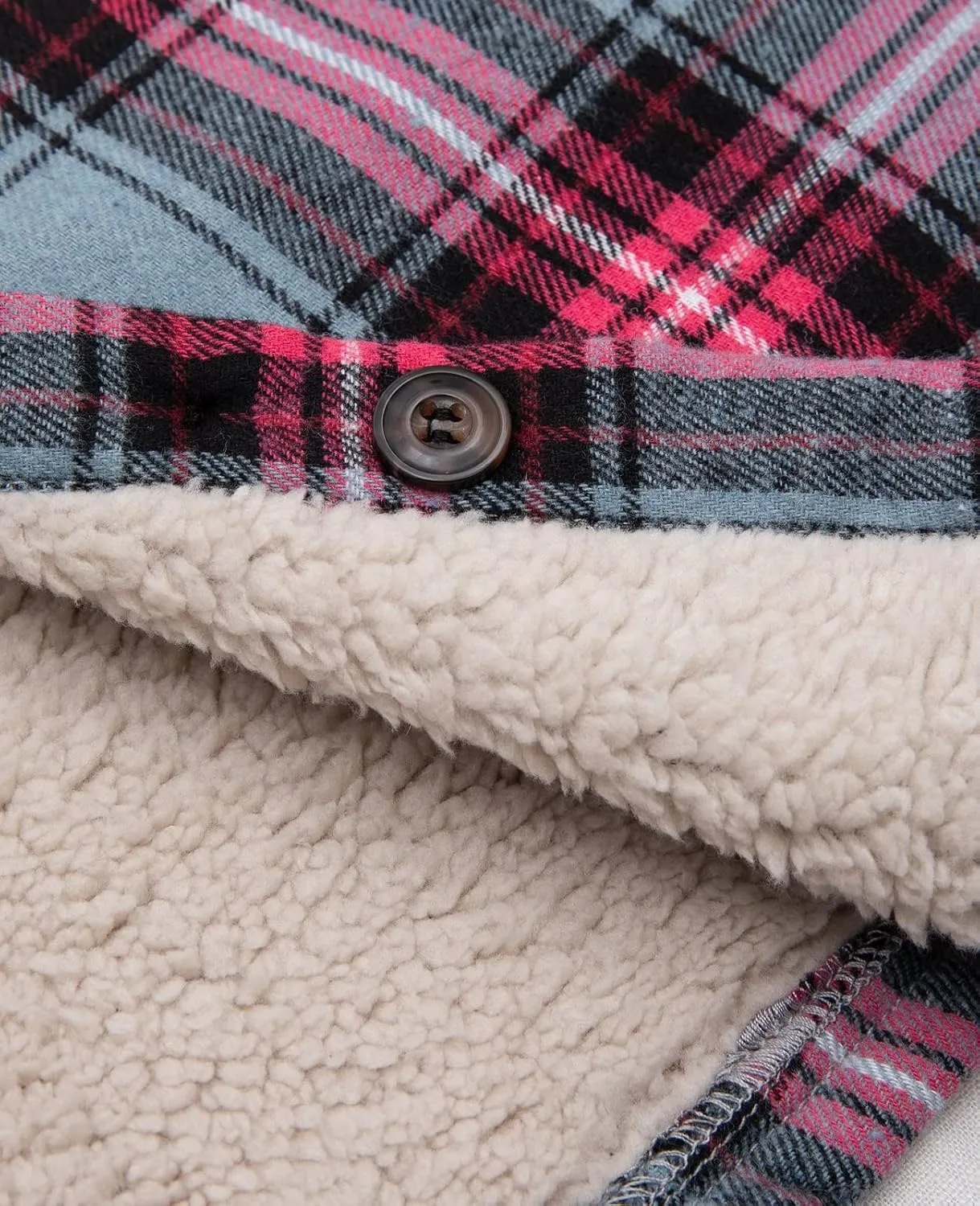 ThCreasa Womens Sherpa Lined Flannel Jacket with Hand Pockets, Plaid Button Down Fuzzy Shirt Jackets