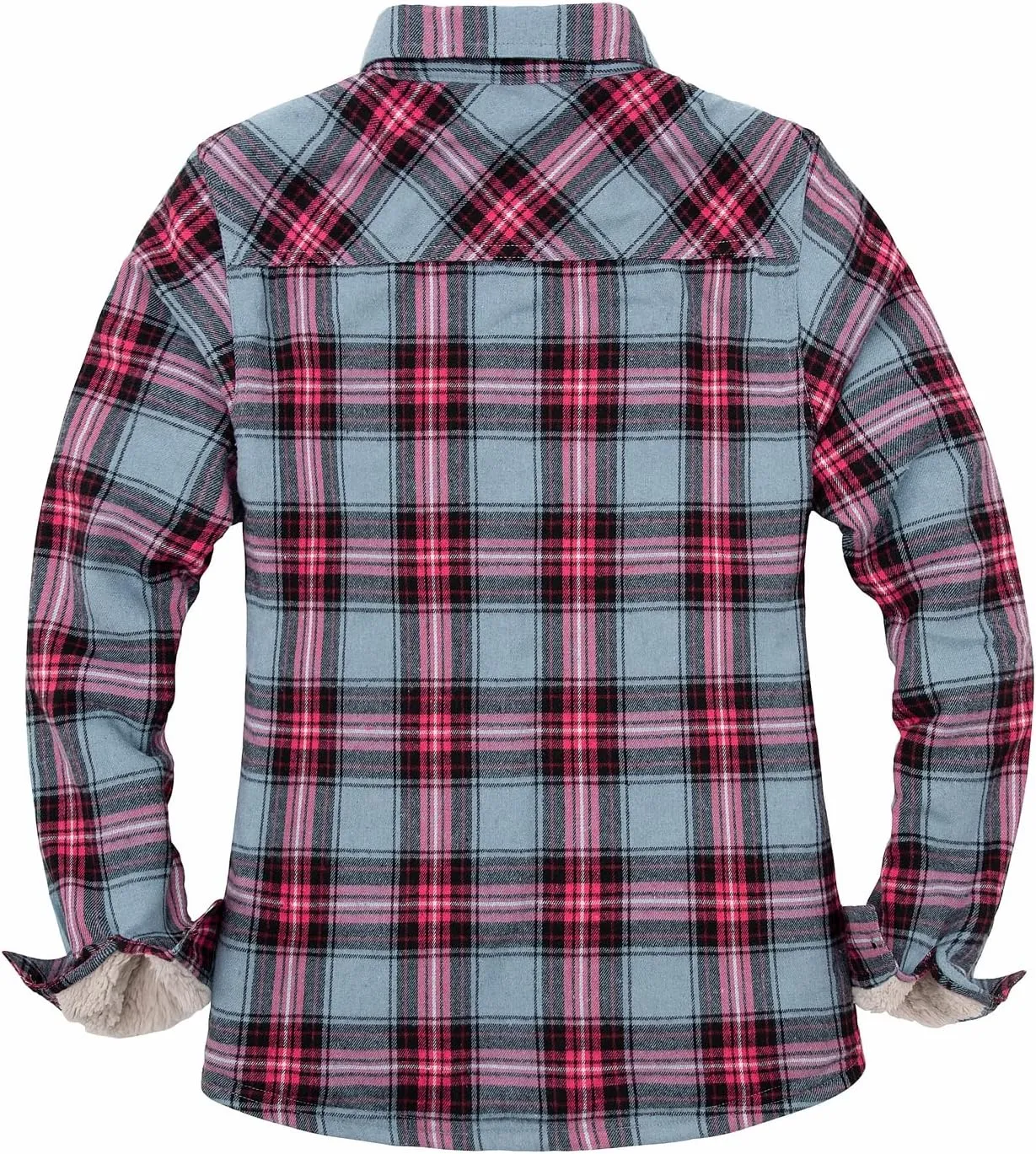 ThCreasa Womens Sherpa Lined Flannel Jacket with Hand Pockets, Plaid Button Down Fuzzy Shirt Jackets