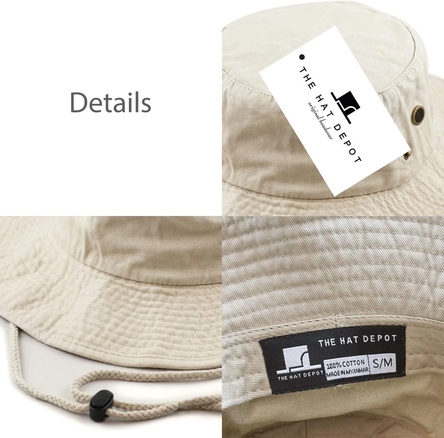 The Hat Depot Cotton Stone-Washed Safari Wide Brim Foldable Double-Sided Sun Boonie Bucket Hat