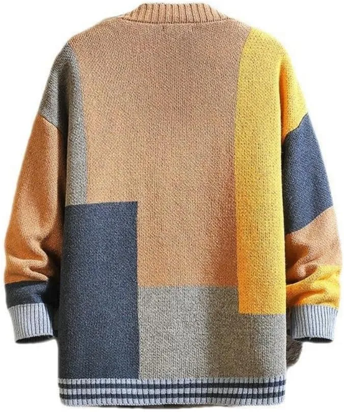 The Men's Colorful Sweater Cardigan Splicing V-Neck Knitwear Jacket