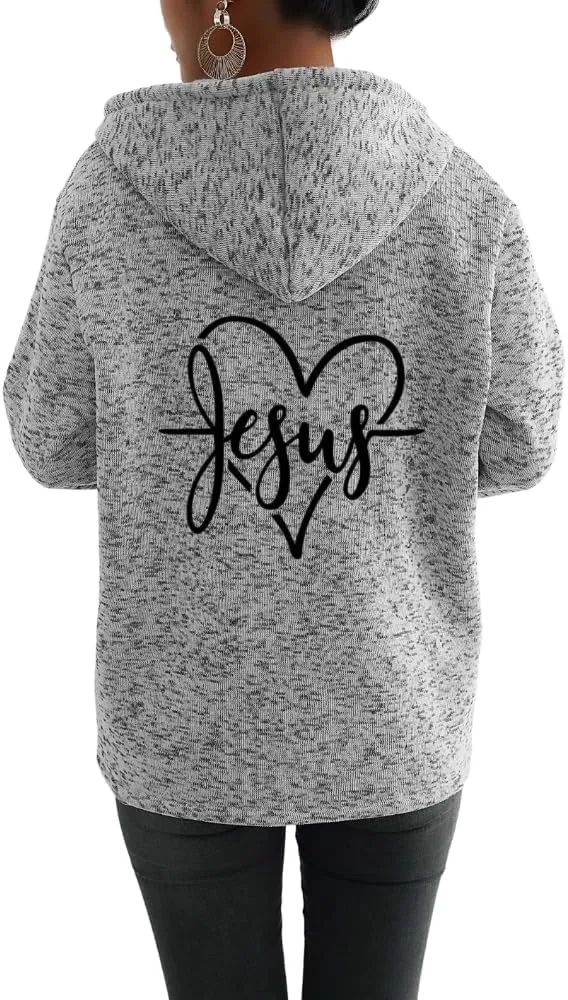 TIAFORD Womens Blessed Jesus Cross Christian Faith Print Hoodie Oversized Long Sleeve Drawstring Zip Up Sweatshirt Jackets