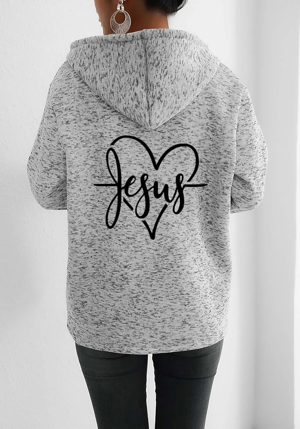 TIAFORD Womens Blessed Jesus Cross Christian Faith Print Hoodie Oversized Long Sleeve Drawstring Zip Up Sweatshirt Jackets