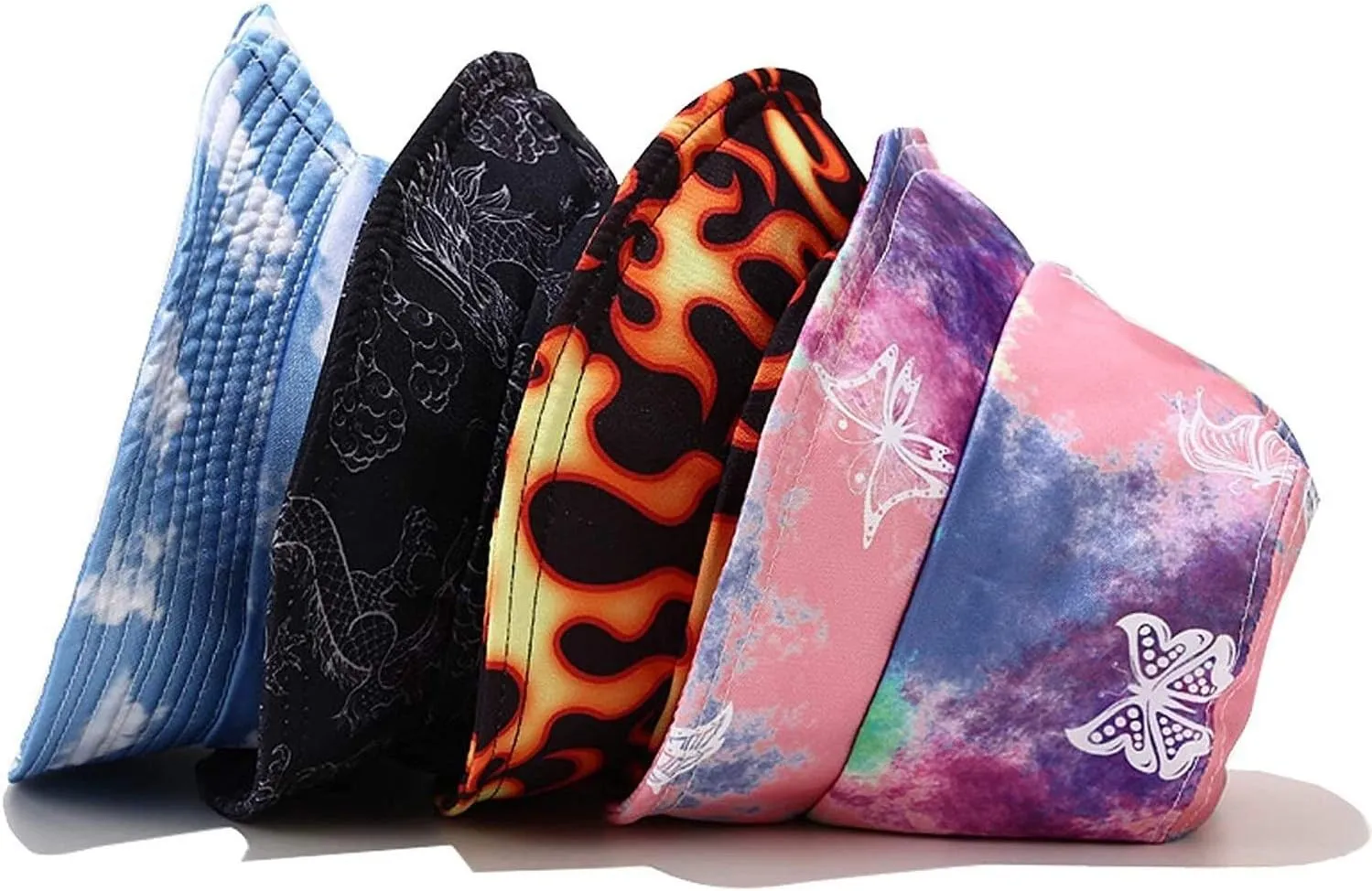 Tie Dye Bucket Hat Reversible Cotton Multicolored Fisherman Cap Packable Sun Hat