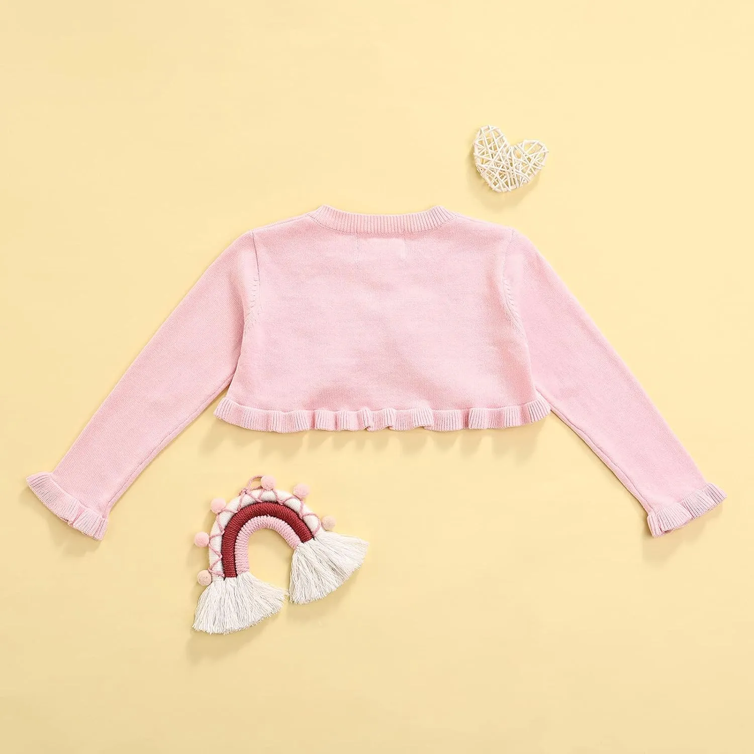 Toddler Baby Girl Sweater Crop Top Knit Cardigan Long Sleeve Ruffled One Button Cute Outwear Kids Fall Shrug Cover Up