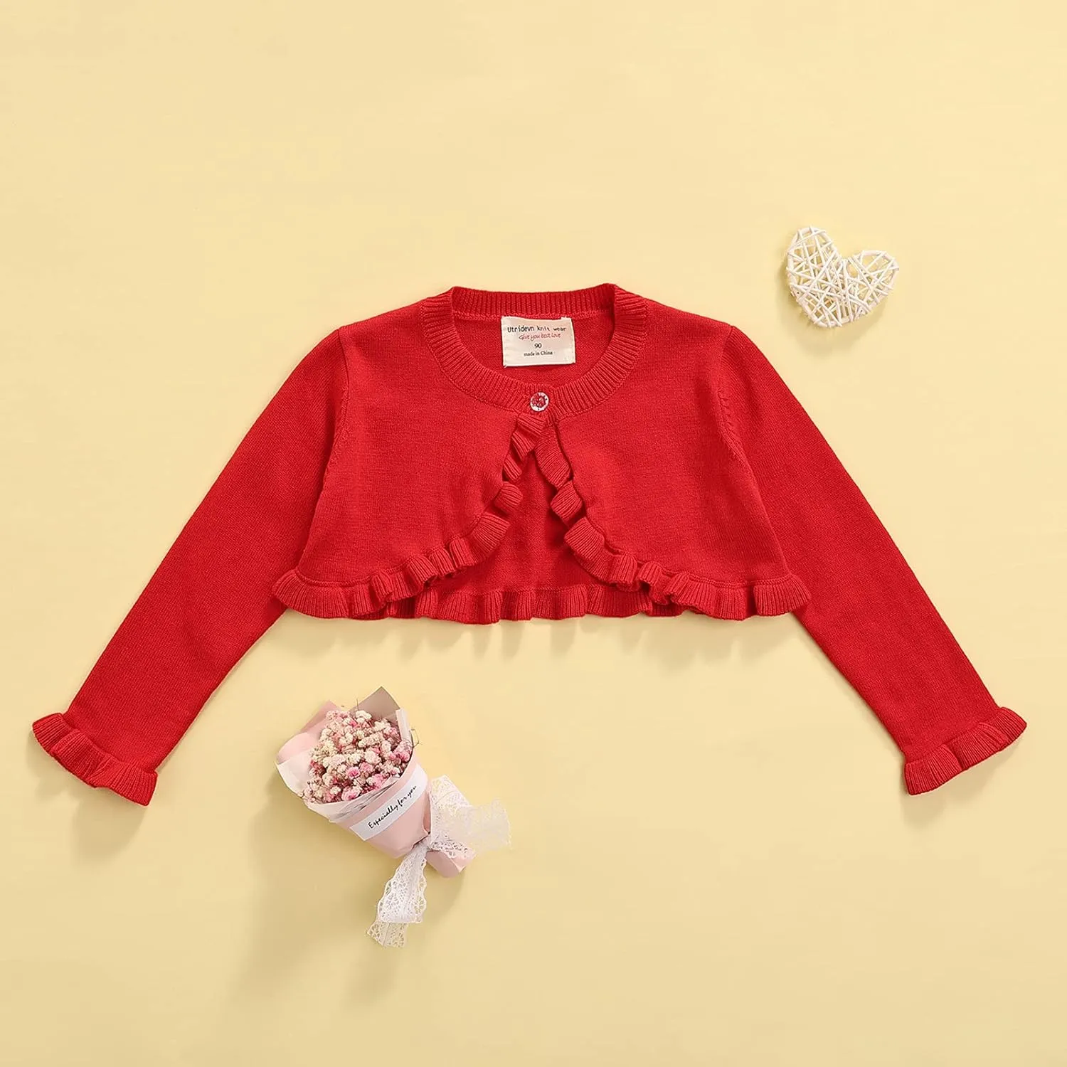Toddler Baby Girl Sweater Crop Top Knit Cardigan Long Sleeve Ruffled One Button Cute Outwear Kids Fall Shrug Cover Up