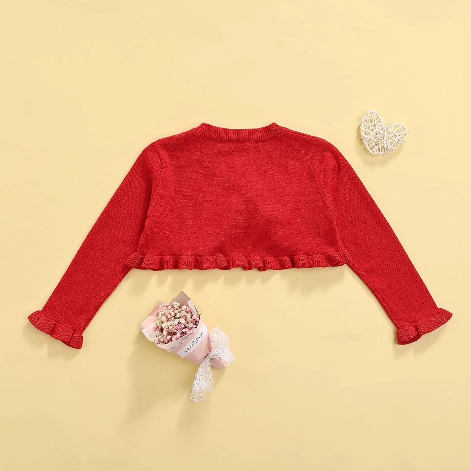 Toddler Baby Girl Sweater Crop Top Knit Cardigan Long Sleeve Ruffled One Button Cute Outwear Kids Fall Shrug Cover Up