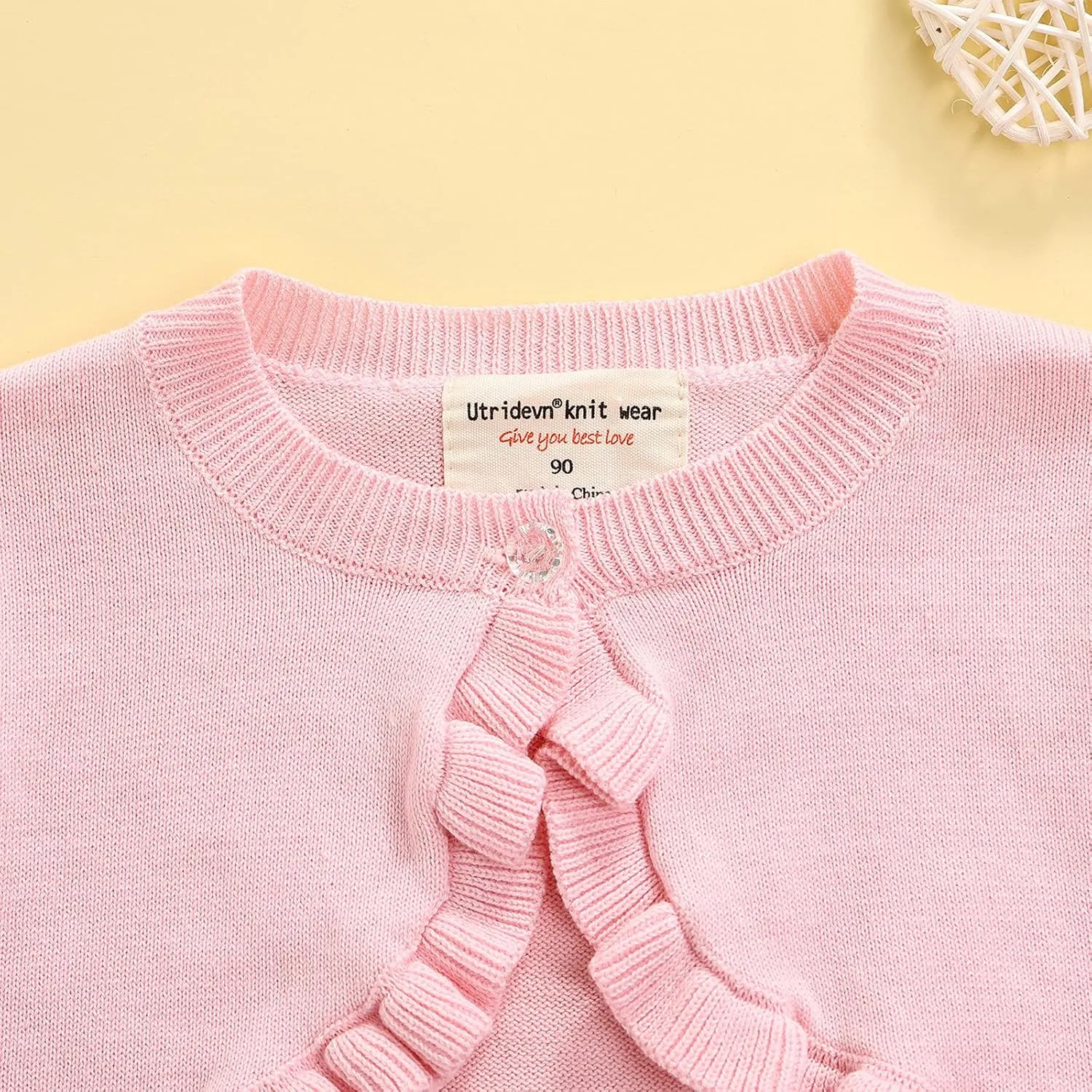Toddler Baby Girl Sweater Crop Top Knit Cardigan Long Sleeve Ruffled One Button Cute Outwear Kids Fall Shrug Cover Up