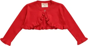 Toddler Baby Girl Sweater Crop Top Knit Cardigan Long Sleeve Ruffled One Button Cute Outwear Kids Fall Shrug Cover Up