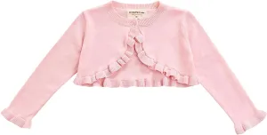 Toddler Baby Girl Sweater Crop Top Knit Cardigan Long Sleeve Ruffled One Button Cute Outwear Kids Fall Shrug Cover Up