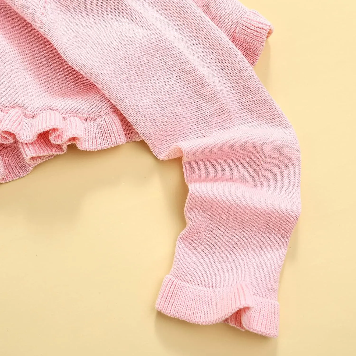 Toddler Baby Girl Sweater Crop Top Knit Cardigan Long Sleeve Ruffled One Button Cute Outwear Kids Fall Shrug Cover Up