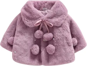 Toddler Baby Girls Faux Fur Coat Cloak Jacket Dress Cover Cape Poncho Fall Winter Wedding Birthday Warm Outerwear