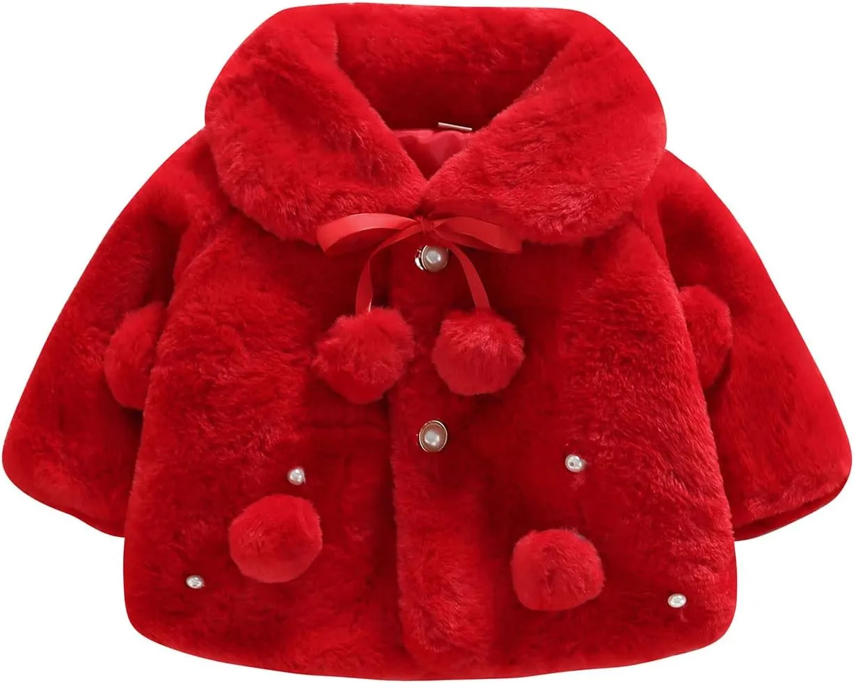 Toddler Baby Girls Faux Fur Coat Cloak Jacket Dress Cover Cape Poncho Fall Winter Wedding Birthday Warm Outerwear