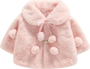 Toddler Baby Girls Faux Fur Coat Cloak Jacket Dress Cover Cape Poncho Fall Winter Wedding Birthday Warm Outerwear