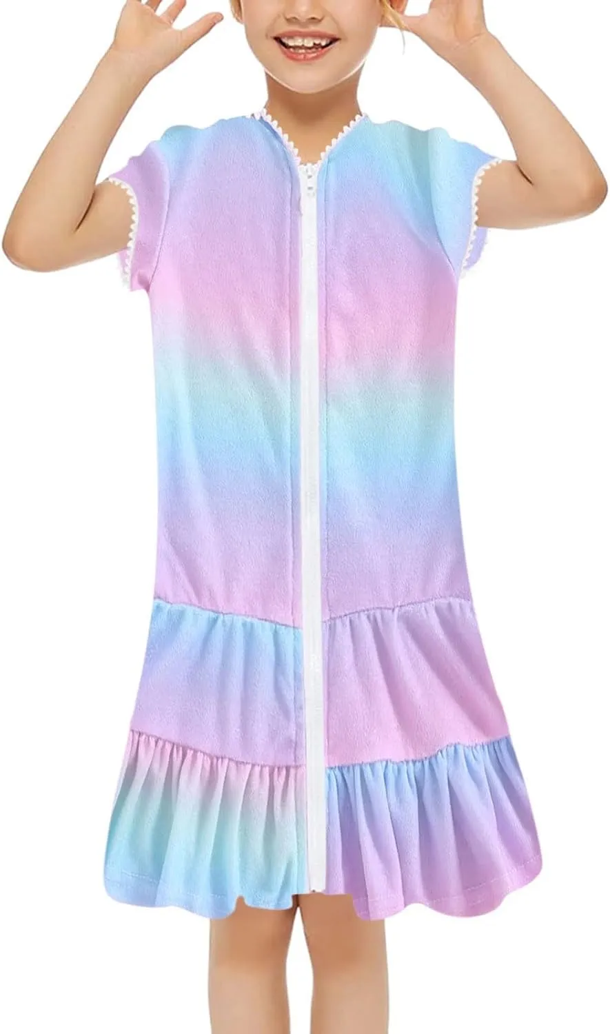 Toddler Little Girl Swim Cover Up Towel Terry Swimsuit Wrap Zip Up Bathing Suit Kids Robe Pool Beach