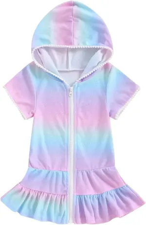 Toddler Little Girl Swim Cover Up Towel Terry Swimsuit Wrap Zip Up Bathing Suit Kids Robe Pool Beach