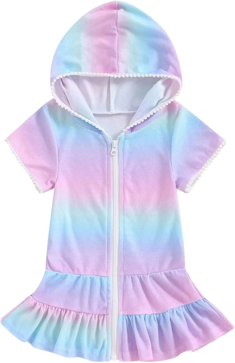 Toddler Little Girl Swim Cover Up Towel Terry Swimsuit Wrap Zip Up Bathing Suit Kids Robe Pool Beach