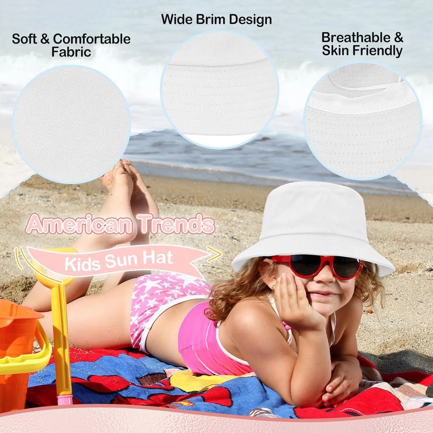 Toddler Sun Hat Sun Protection Kids Bucket Hat Toddler Beach Hats for Girls Boys Swim Cap