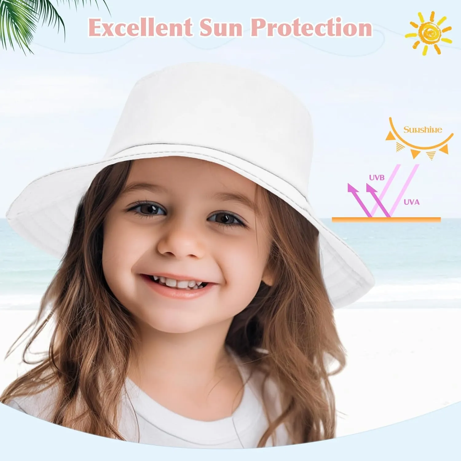 Toddler Sun Hat Sun Protection Kids Bucket Hat Toddler Beach Hats for Girls Boys Swim Cap