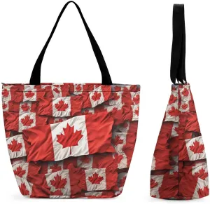Tote Bags for Women Canadian Flag Versatile Shoulder Bag with Zipper Large Capacity Handbag Beach Bag Reusable Grocery Bag for Shopping Travel Commuting