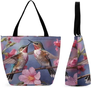Tote Bags for Women Humming Birds Versatile Shoulder Bag with Zipper Large Capacity Handbag Beach Bag Reusable Grocery Bag for Shopping Travel Commuting