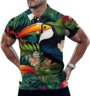 Toucan Print Men's Polo Shirt Casual Golf Polo Shirt Short Sleeve Sports T-Shirt