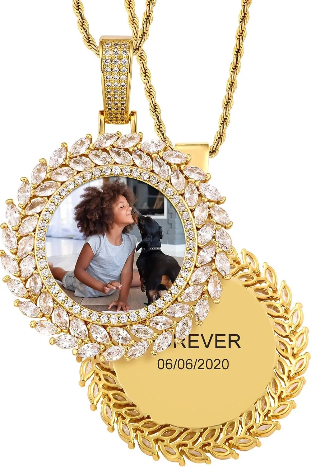 TUHE 18K Custom Photo Necklace Personalized with Memory Picture Necklace, Iced Out Round Pendant Necklace with Picture for Men Women Hip Hop Necklace (Optional for Tennis/Robe/Cuban Chain)