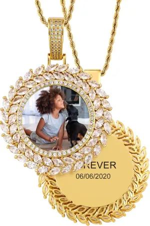 TUHE 18K Custom Photo Necklace Personalized with Memory Picture Necklace, Iced Out Round Pendant Necklace with Picture for Men Women Hip Hop Necklace (Optional for Tennis/Robe/Cuban Chain)