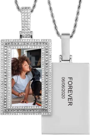 TUHE 18K Custom Photo Necklace Personalized with Memory Picture Necklace, Iced Out Square Pendant Necklace with Picture for Men Women Hip Hop Necklace (Optional for Tennis/Robe/Cuban Chain)