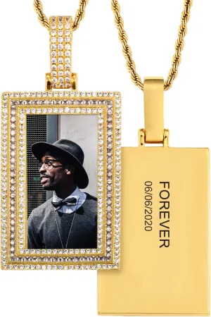 TUHE 18K Custom Photo Necklace Personalized with Memory Picture Necklace, Iced Out Square Pendant Necklace with Picture for Men Women Hip Hop Necklace (Optional for Tennis/Robe/Cuban Chain)