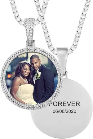 TUHE 18K Iced Out Custom Photo Necklace Personalized with Memory Picture Necklace, Iced Out Round Pendant Necklace with Picture for Men Women Hip Hop Necklace (Optional for Tennis/Robe/Cuban Chain)