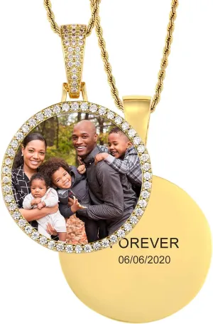 TUHE Custom Picture Necklace Personalized Hip Hop Iced out Round Pendant Photo Necklace for Men Women Memory Chain Necklace Customized with Text Engraving & Picture Necklaces Tennis/Robe/Cuban