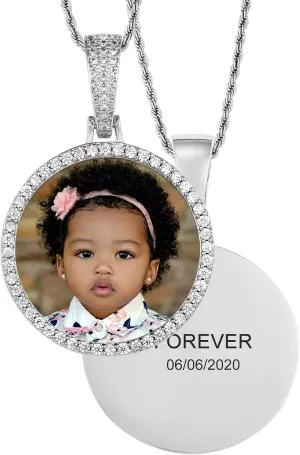TUHE Custom Picture Necklace Personalized Hip Hop Iced out Round Pendant Photo Necklace for Men Women Memory Chain Necklace Customized with Text Engraving & Picture Necklaces Tennis/Robe/Cuban