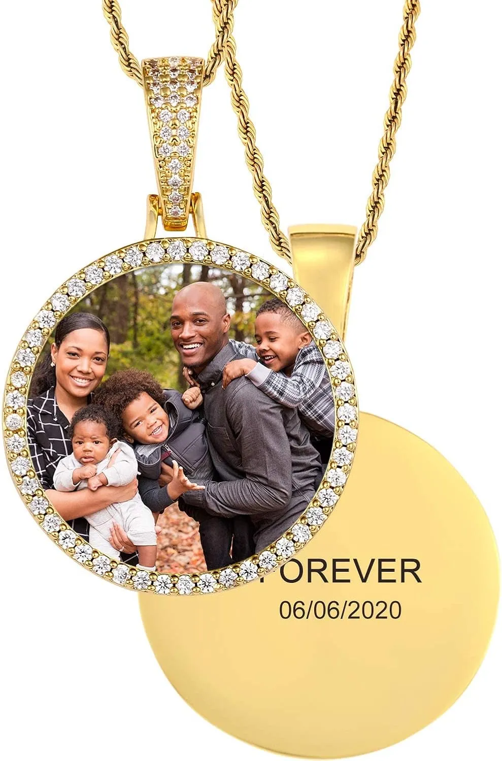 TUHE Custom Picture Necklace Personalized Hip Hop Iced out Round Pendant Photo Necklace for Men Women Memory Chain Necklace Customized with Text Engraving & Picture Necklaces Tennis/Robe/Cuban