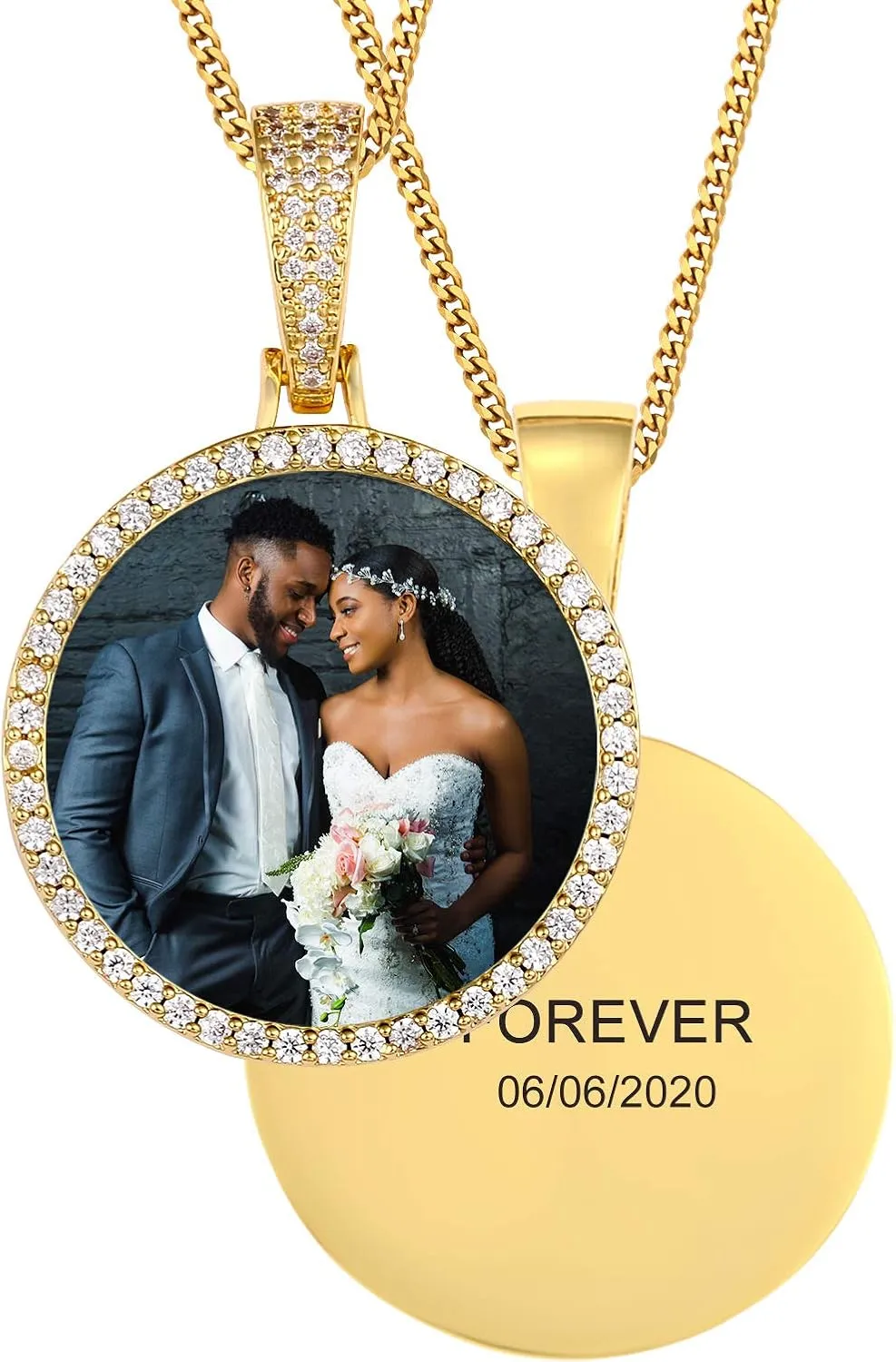 TUHE Custom Picture Necklace Personalized Hip Hop Iced out Round Pendant Photo Necklace for Men Women Memory Chain Necklace Customized with Text Engraving & Picture Necklaces Tennis/Robe/Cuban