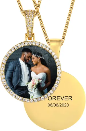 TUHE Custom Picture Necklace Personalized Hip Hop Iced out Round Pendant Photo Necklace for Men Women Memory Chain Necklace Customized with Text Engraving & Picture Necklaces Tennis/Robe/Cuban