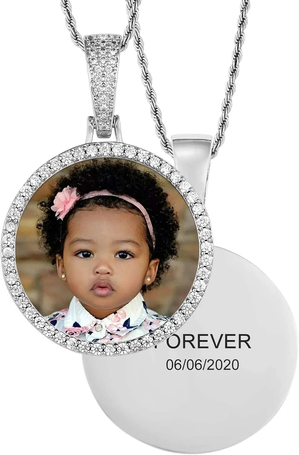 TUHE Custom Picture Necklace Personalized Hip Hop Iced out Round Pendant Photo Necklace for Men Women Memory Chain Necklace Customized with Text Engraving & Picture Necklaces Tennis/Robe/Cuban