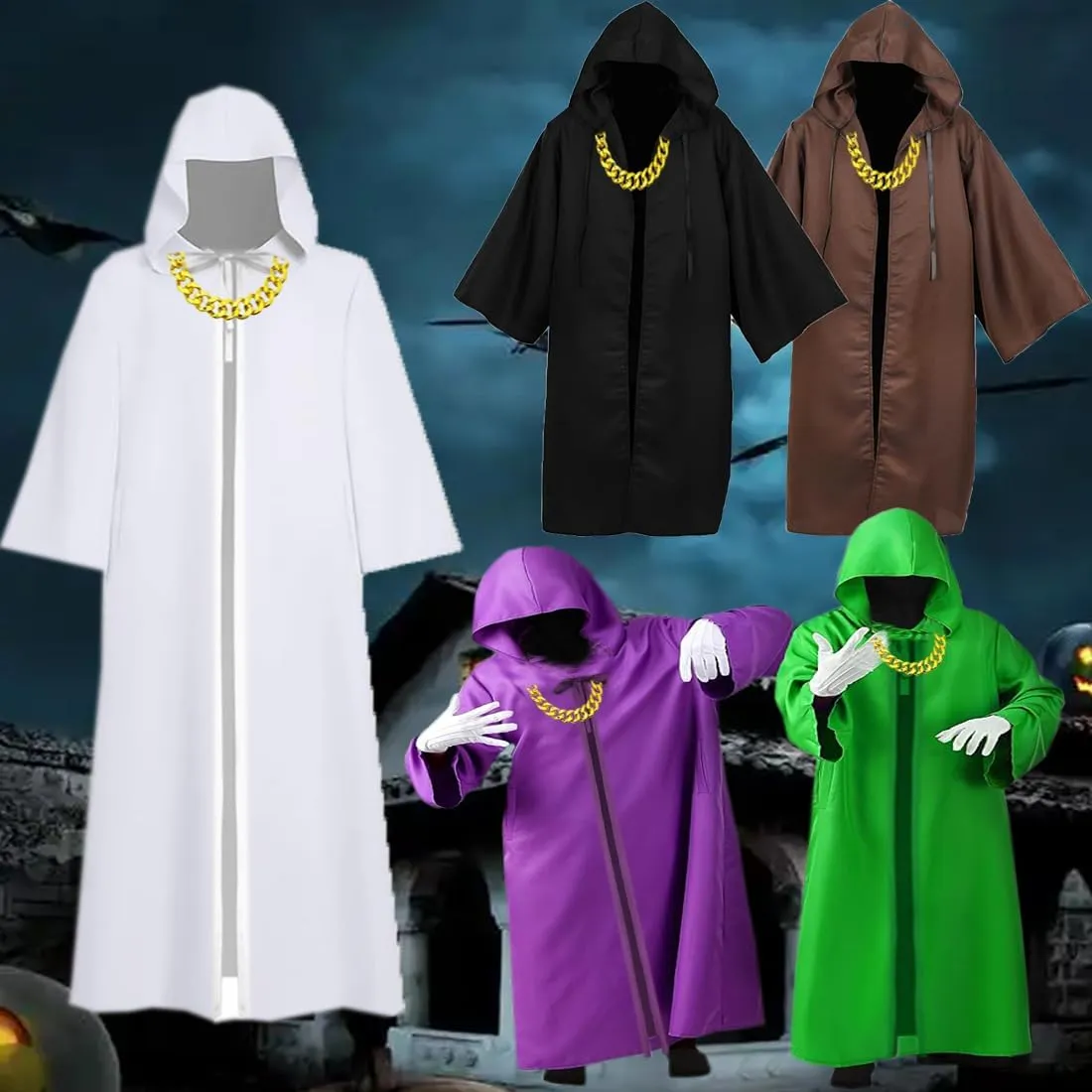 Tunic Hooded Robe with Chain Friar Priest Monk Cape Halloween Role Play Costume Themed Party Knight Outfit