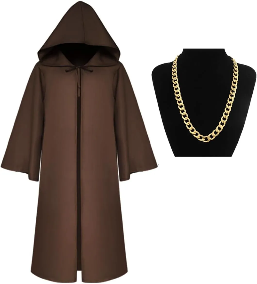 Tunic Hooded Robe with Chain Friar Priest Monk Cape Halloween Role Play Costume Themed Party Knight Outfit