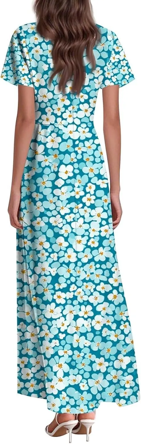 Tunic Stylish Summer Dress Ladies Birthday Short Sleeve Print Relaxed Fit for Women V Neck Comfort Dresses