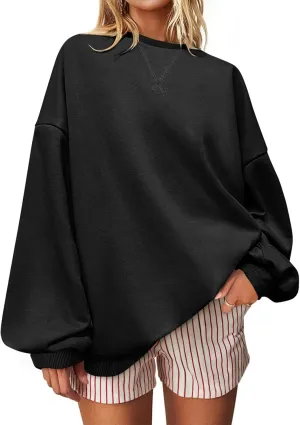 UEU Women Oversized Striped Crewneck Sweatshirt Long Sleeve Color Block Pullover Tops Casual Loose Workout Shirt