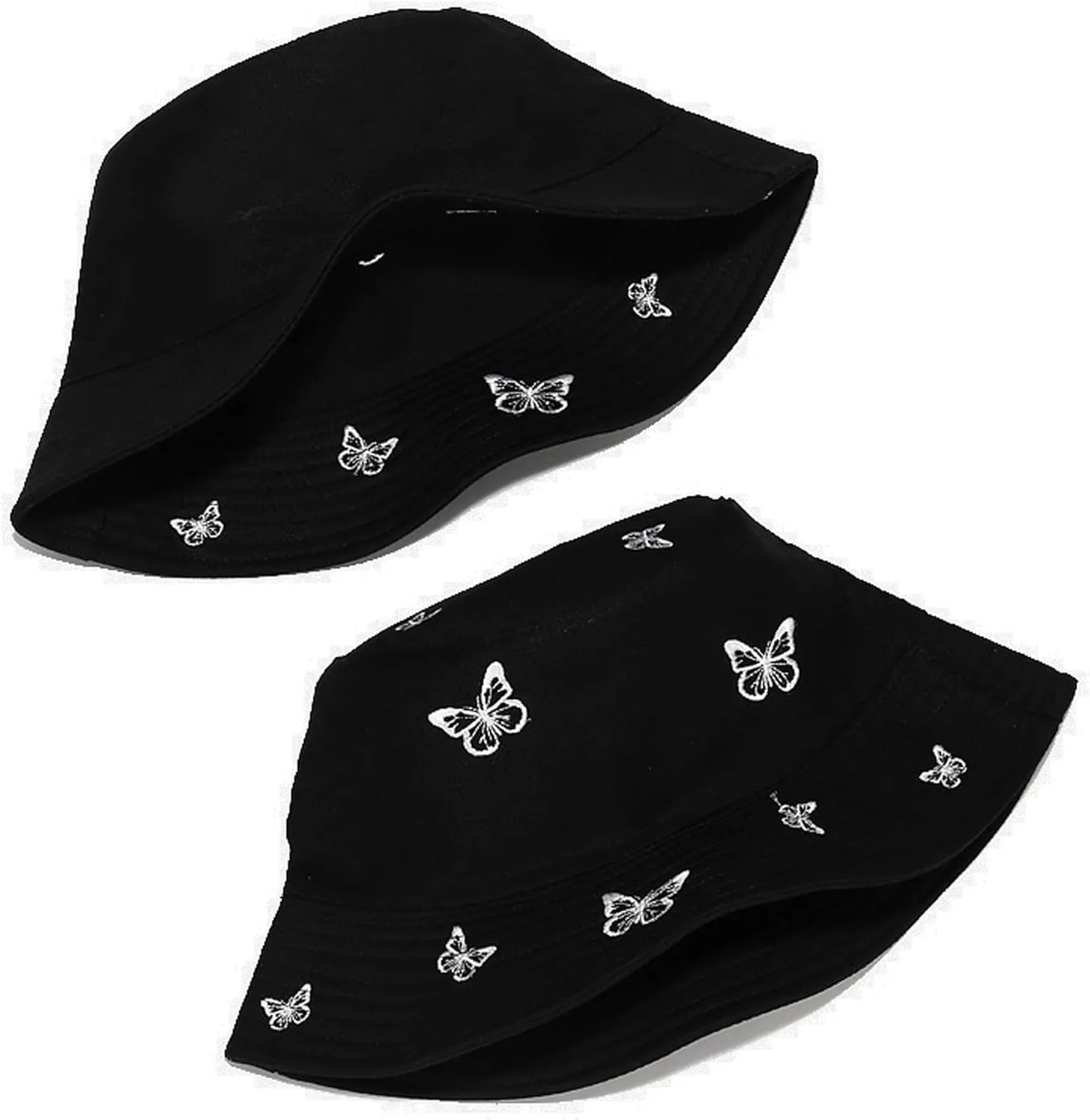 Umeepar Butterfly Embroidered Bucket Hat Reversible Packable Foldable Beach Sun Hat Outdoor Cap for Women Men