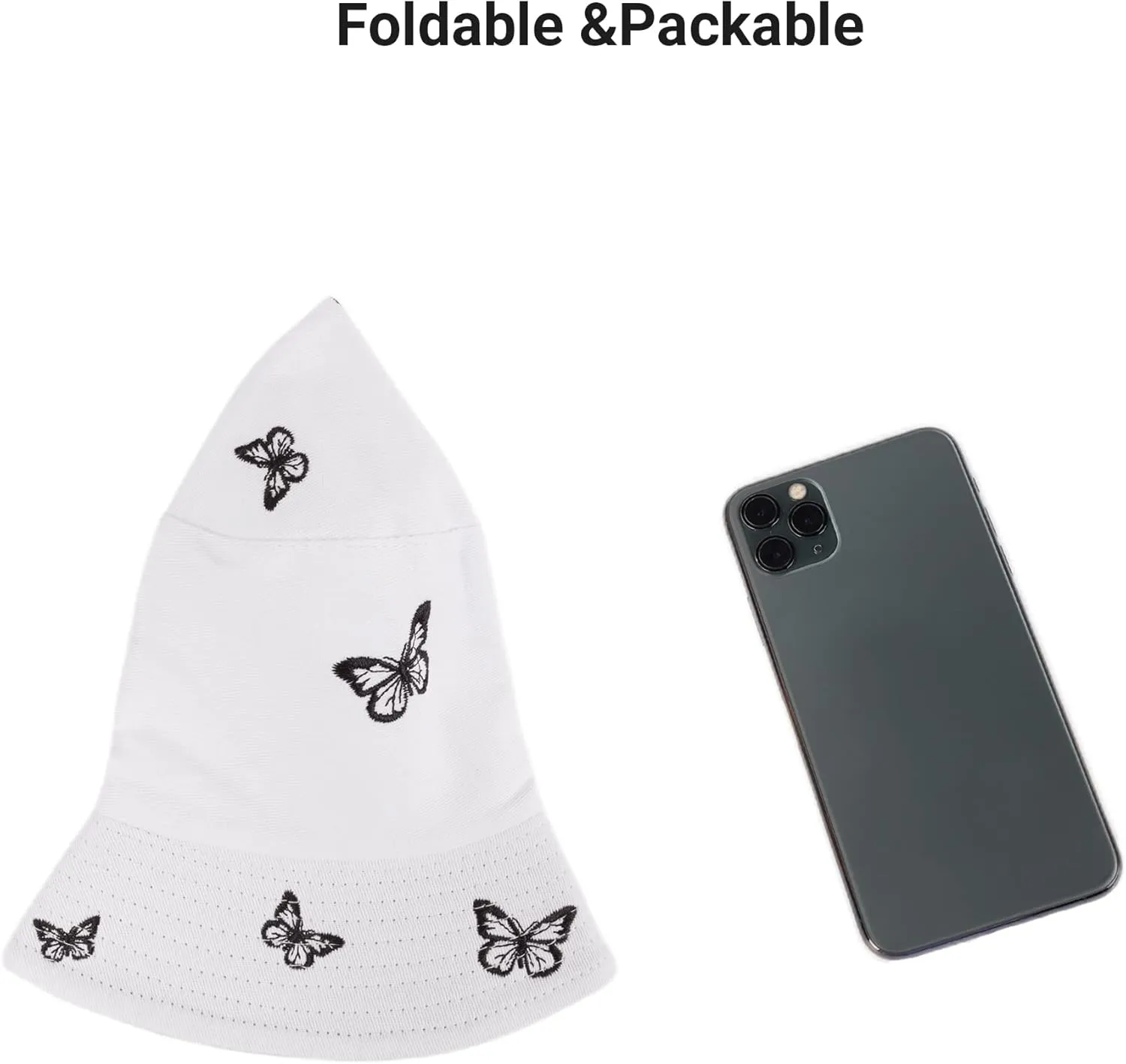 Umeepar Butterfly Embroidered Bucket Hat Reversible Packable Foldable Beach Sun Hat Outdoor Cap for Women Men