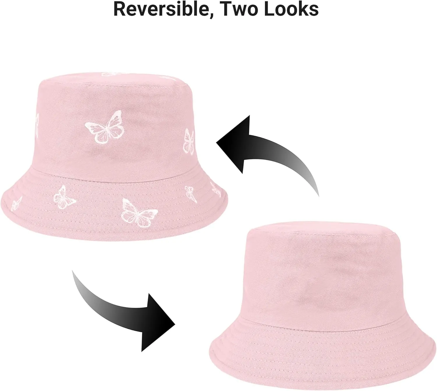 Umeepar Butterfly Embroidered Bucket Hat Reversible Packable Foldable Beach Sun Hat Outdoor Cap for Women Men